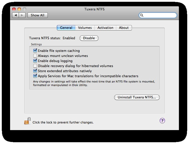 Tuxera NTFS Mac 版の設定（公式ユーザーガイドの過去の画面例）