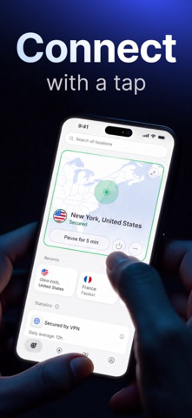 Ejemplo oficial del mapa/conexión de NordVPN para iPhone; imagen de la tienda del editor, no una captura de una versión independiente para Mac.
