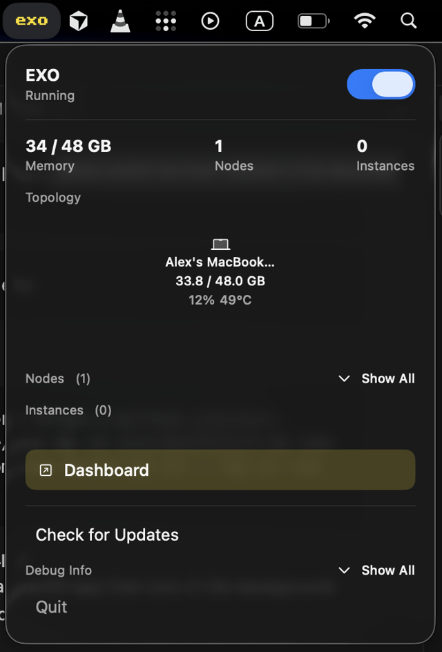 EXO macOS application on a MacBook, from the official repository README.
