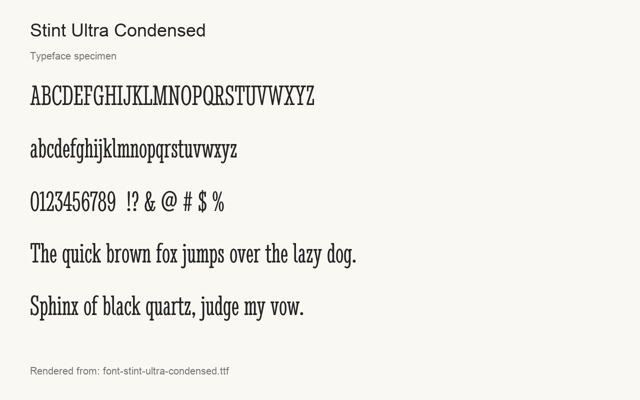 Typeface specimen rendered from the distributed font