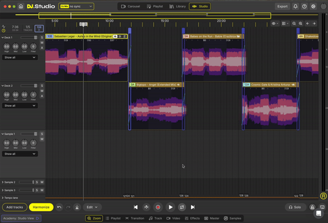 DJ.Studio 4.2.13 — official mix-section export demonstration