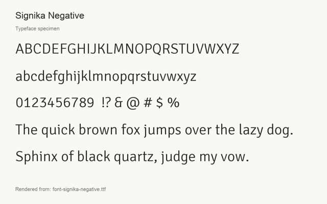 Typeface specimen rendered from the distributed font