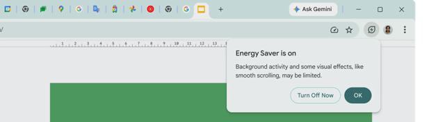 GoogleのWindowsインターフェースの公式例：Energy Saverはバックグラウンドアクティビティを制限します。Macのスクリーンショットではありません。