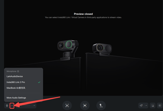 Insta360 Link Controller microphone selection — annotated example from the official guide