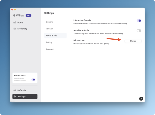 Official September 2025 Mac guide: Willow 1.5.3 Audio & Mic settings; not a current-version test.