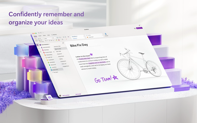 Official OneNote Mac App Store promotional interface image; exact application build unspecified.