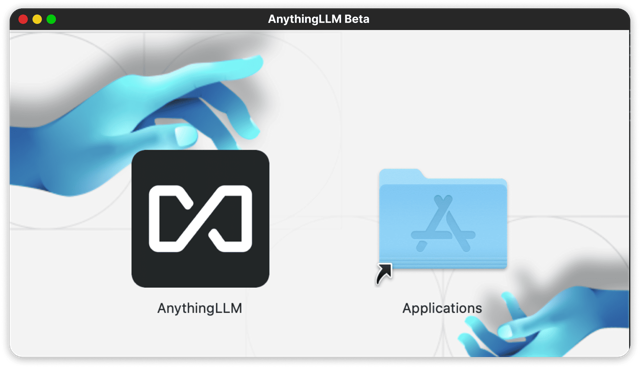 Official historical AnythingLLM Beta Mac DMG installation view; not a screenshot of the current chat interface.