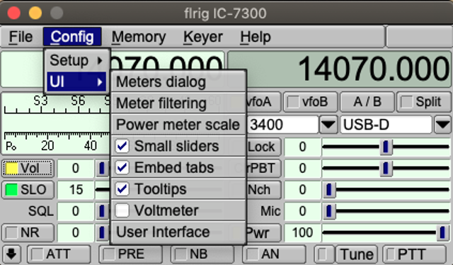 Official flrig interface configuration example; exact platform and version unspecified.