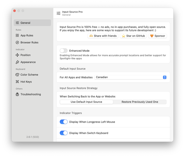 Input Source Pro settings — official repository screenshot