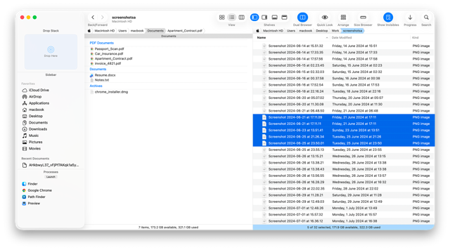 Dual-pane file browsing on macOS — official screenshot