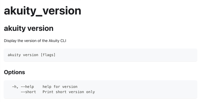 CLI version command and options — official documentation screenshot