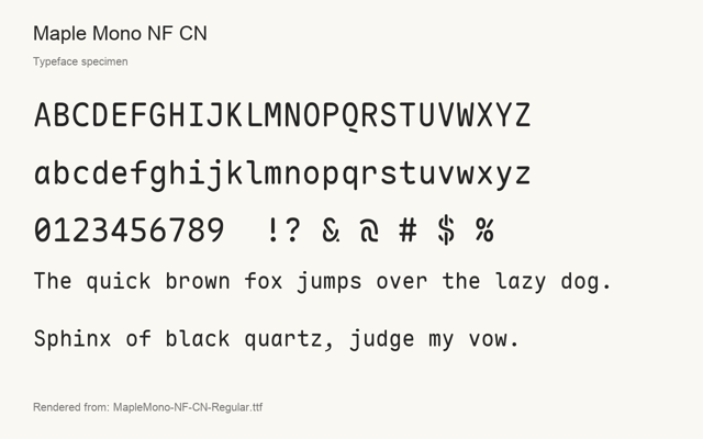 Typeface specimen rendered from the distributed font