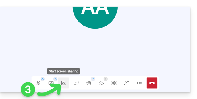 kMeet screen-sharing control — annotated interface excerpt from the official guide