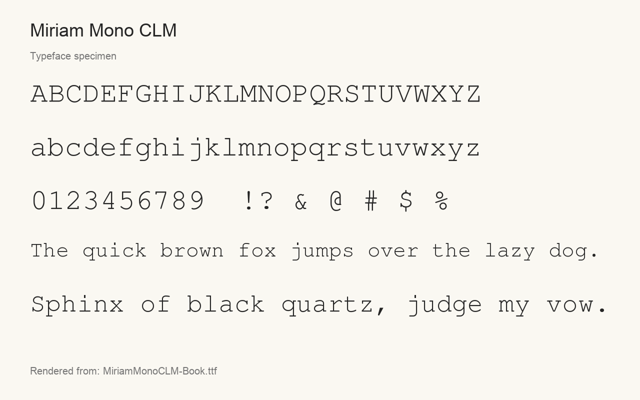 Typeface specimen rendered from the distributed font