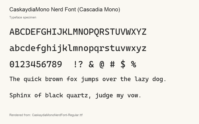Amostra tipográfica renderizada com a fonte distribuída