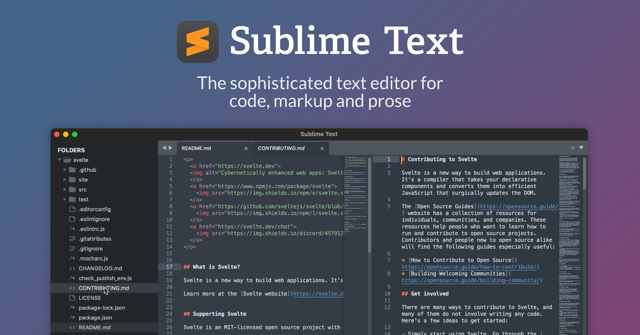 Official website illustration: Mac split-view editing and project sidebar; build number not established.
