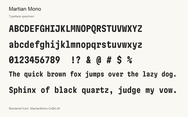 Typeface specimen rendered from the distributed font