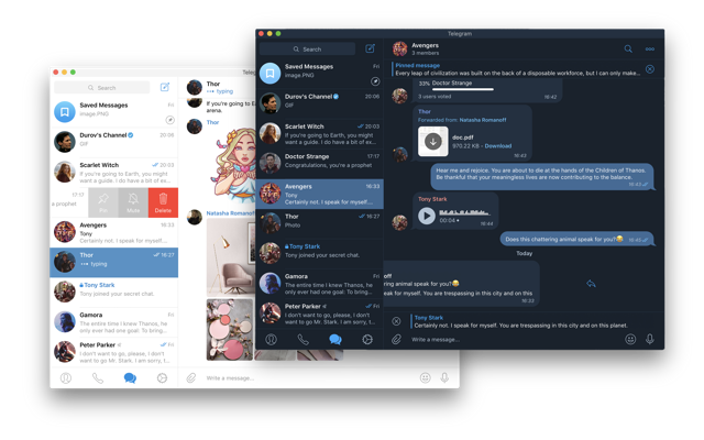 Historical official native Mac example: light/dark chats, files and voice messages. Not a verified 12.10 screenshot.