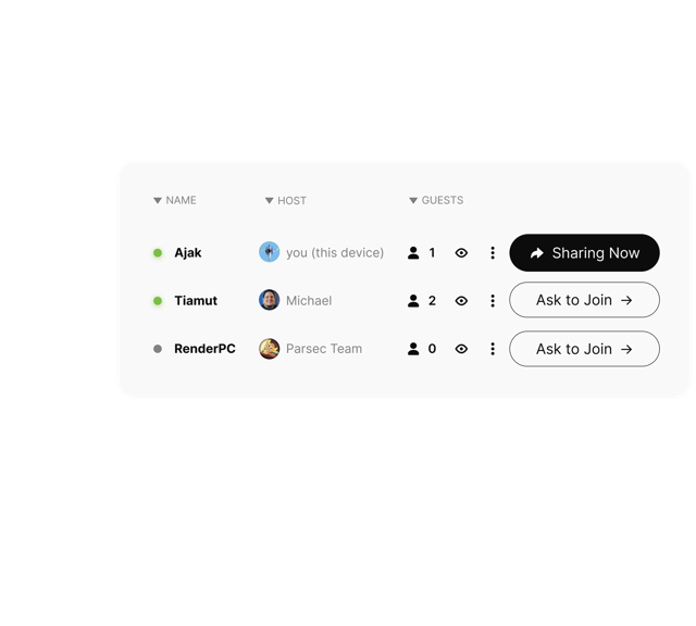 Official rendered Parsec host-list illustration; not exact Mac 150-104a UI.