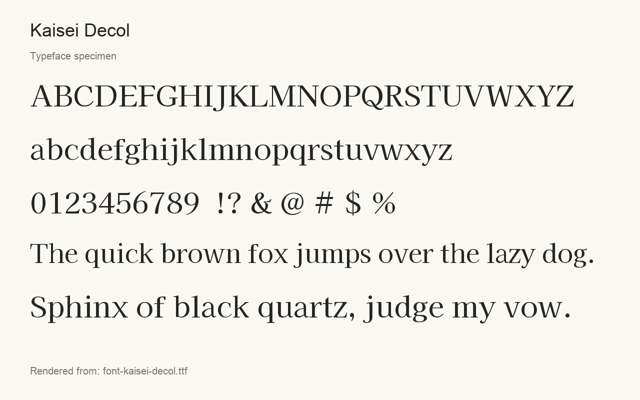 Typeface specimen rendered from the distributed font