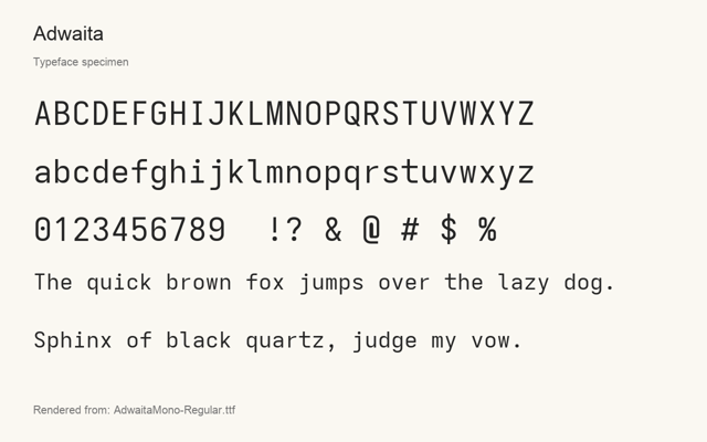 Typeface specimen rendered from the distributed font