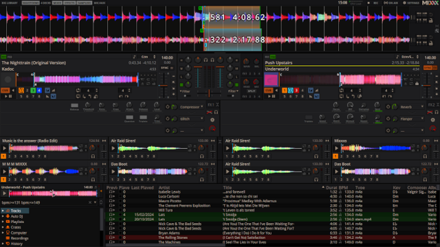 Mixxx 桌面双播放台混音界面（官方示例）