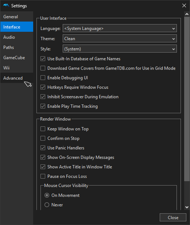 Dolphin Windows Qt Interface settings, core-member development PR merged June 2025; not current Mac 2609a UI.