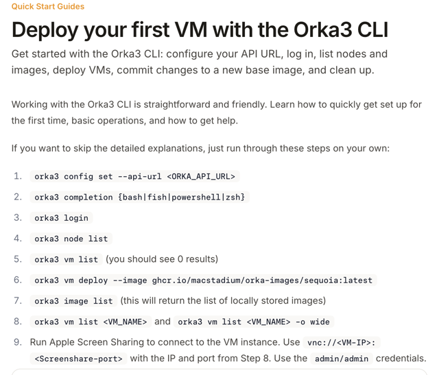 CLI configuration and VM deployment examples — official documentation screenshot