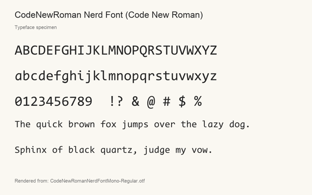 Typeface specimen rendered from the distributed font