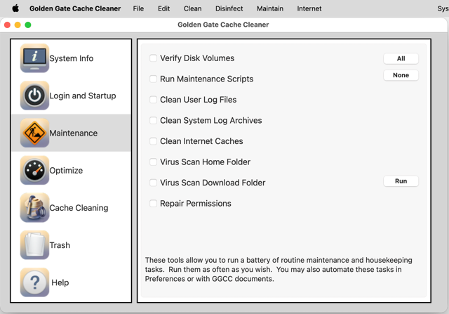 Панель обслуживания Golden Gate Cache Cleaner — снимок из официального руководства