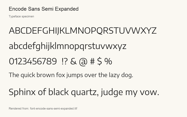 Typeface specimen rendered from the distributed font