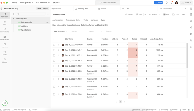 Official historical Postman GUI Runs view with CLI results (2022); integration, not CLI UI. Exact version unknown.