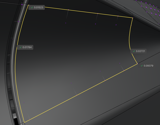 Plasticity surface continuity view with geometry measurements.
