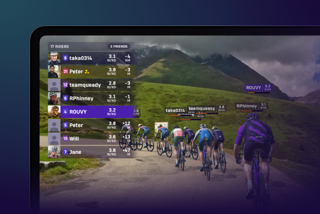 Official framed preview of a group ride with rider positions and power data.