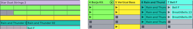 Клипы Arrangement и Session из общего официального руководства Live 12 (пример проекта, фрагменты)