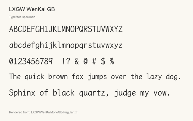 Typeface specimen rendered from the distributed font