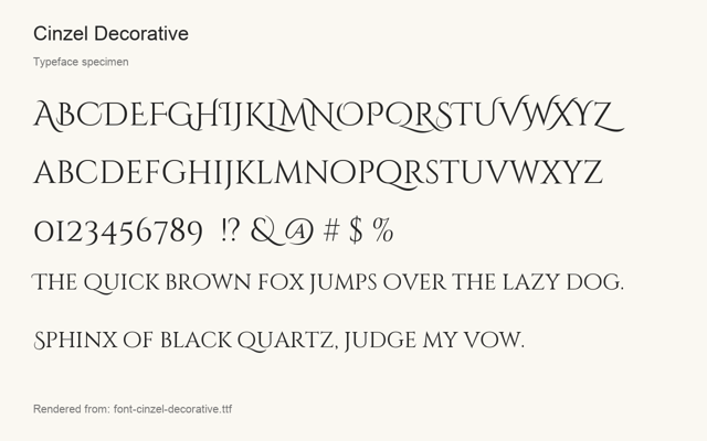 Typeface specimen rendered from the distributed font