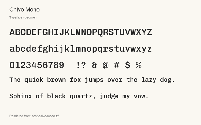 Typeface specimen rendered from the distributed font