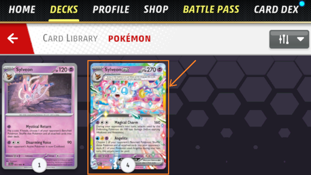 デッキ編集のカード選択（Pokémon TCG Live 公式ドキュメントの注釈付き画面）