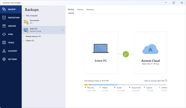 Официальный интерфейс Acronis True Image в Windows.