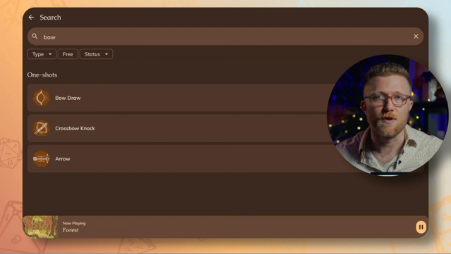 Pocket Bard search: official shared desktop demo with a bow query and presenter inset
