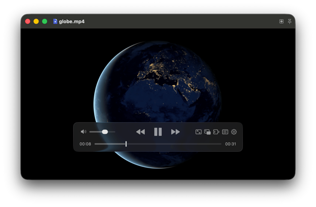 Macでの動画再生と画面上のコントロールを示すIINA公式サイトの例。説明用であり、検証済みの1.5.0のキャプチャではありません。