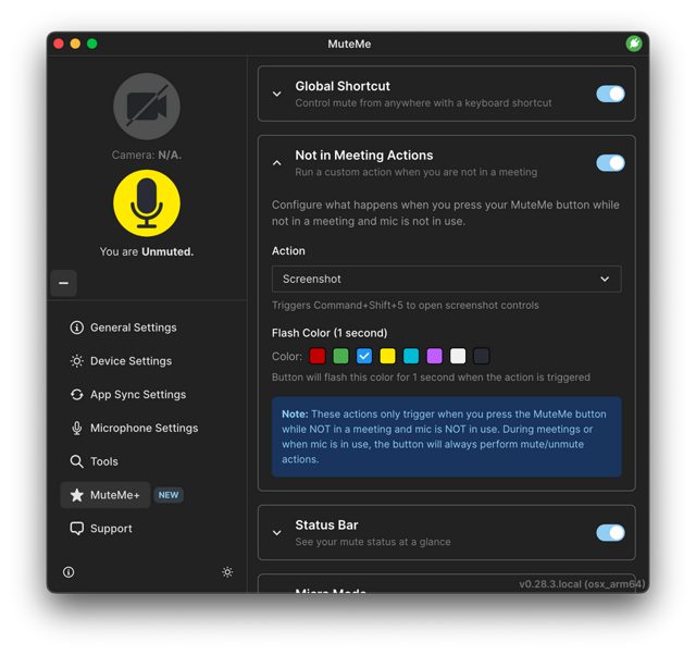 MuteMe control settings (official image; exact version unspecified).