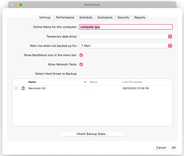 Historical Mac settings screenshot from the official help guide.