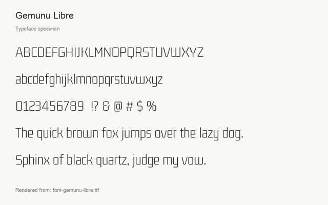 Typeface specimen rendered from the distributed font