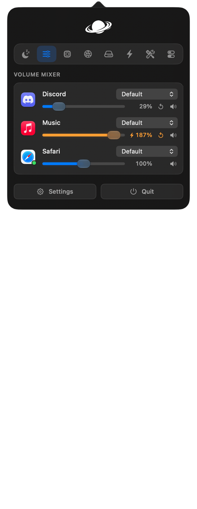 Official 3.4.0 example: adjust per-app volume and output devices in the Volume Mixer.