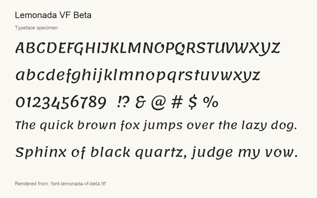 Typeface specimen rendered from the distributed font
