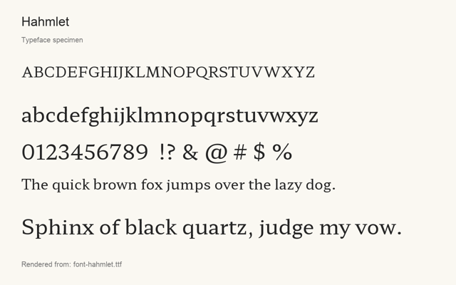 Typeface specimen rendered from the distributed font