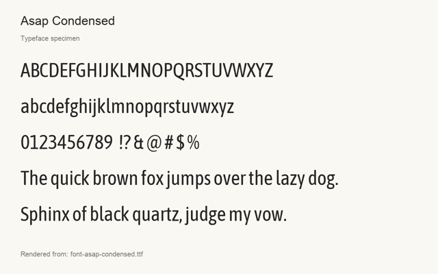 Typeface specimen rendered from the distributed font