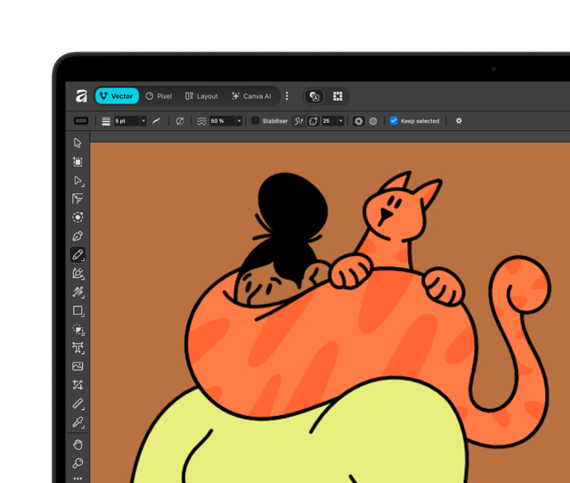Official Mac illustration showing Affinity Vector Studio editing artwork; not a specific recorded build.